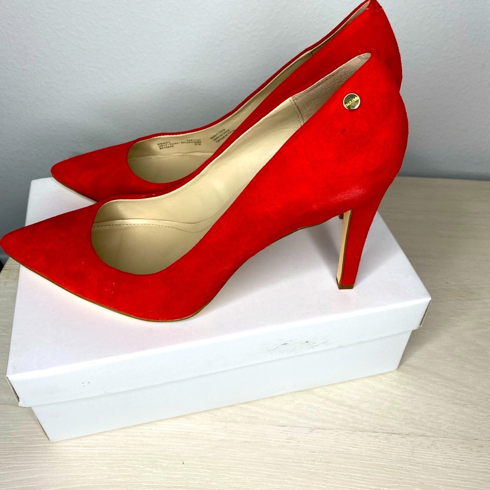 Calvin Klein Vibrant Red Suede Pointed Pumps